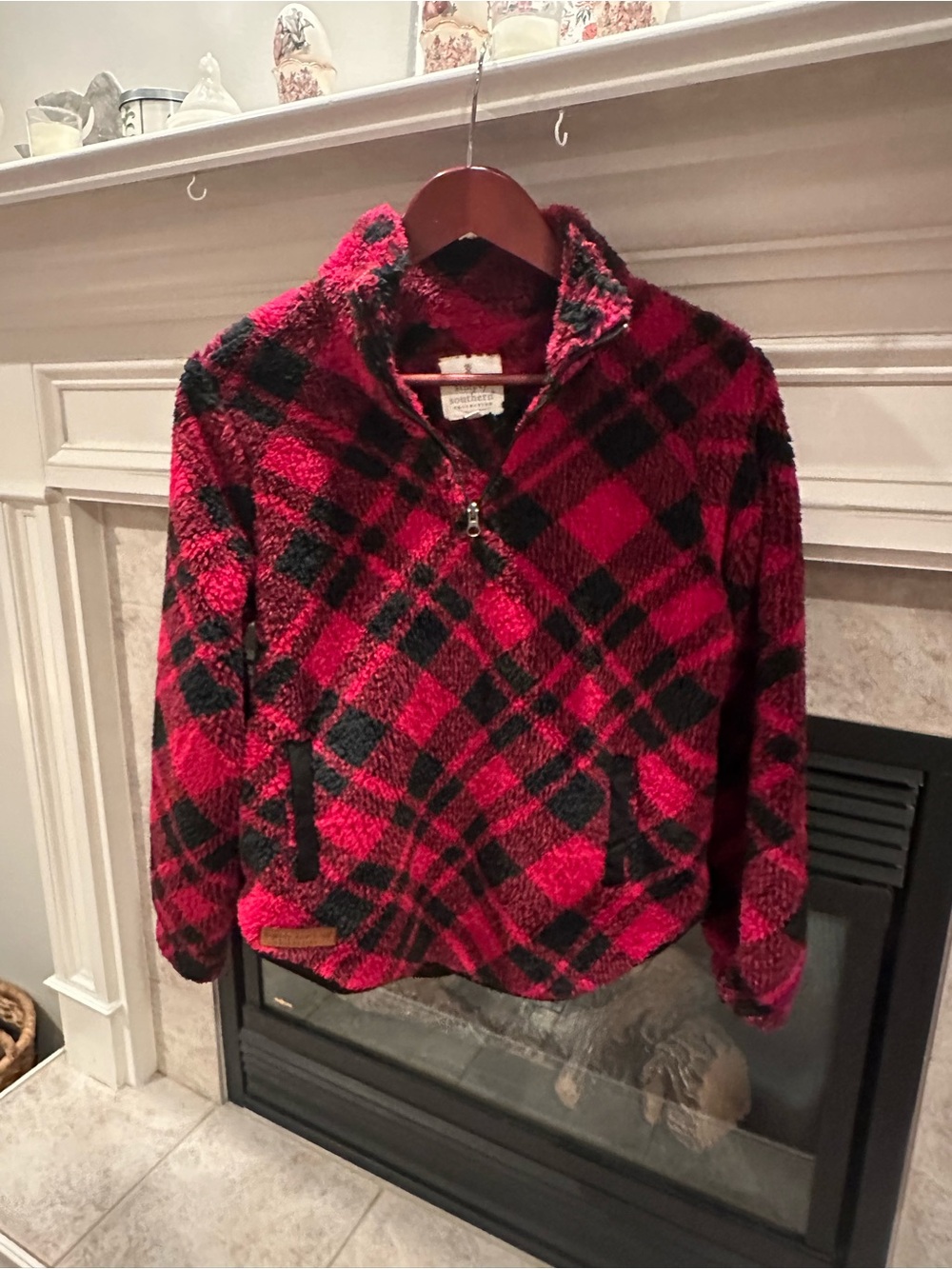 Simply Southern Red and Black Plaid Sherpa Pullover